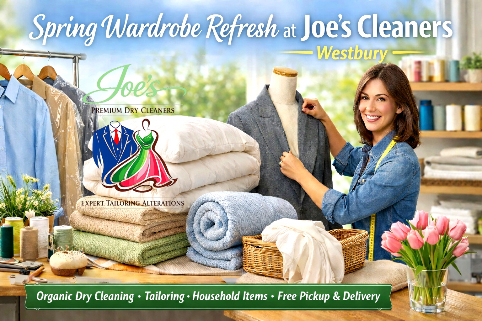 Westbury Cleaners handling spring dry cleaning, alterations, bedding, and curtains in Westbury, dry cleaning near me in Westbury